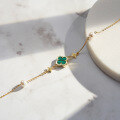 wholesale 925 Sterling Silver Plated 14K Gold Lucky Four-Leaf Clover Bracelet for Women, Fashionable Synthetic Malachite-0-3