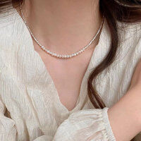 wholesale S925 Sterling Silver Natural Freshwater Pearl Crushed Silver Necklace for Women, Korean New Style Minimalist and High-End Bracelet-Silver bracelet (natural freshwater pearls)