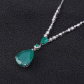 wholesale S925 Sterling Silver Fashion Luxury Jewelry Natural Gemstone Green Agate Pendant Pear-Shaped Large Gemstone Necklace Pendant-0-2