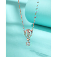 wholesale 925 Sterling Silver Necklace for Women, Small and Unique Design, Japanese and Korean Style Minimalist Rose Gold Plated Diamond Hot Air Balloon Pendant Collarbone Chain-Rose gold necklace 925 silver