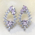wholesale S925 silver new style 1ct pink diamond 6*6mm heart-shaped earrings for women, fashionable and versatile-0-1