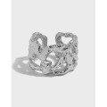 wholesale S925 Sterling Silver Korean Version Ins Minimalist Niche Design Wide Hollow Textured Open Adjustable Ring for Women-0-0