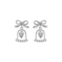 Sterling Silver Moissanite Bow Bell Stud Earrings-Bow and bell earrings (white gold)  10-point + 10-point moissanite (heart-shaped 3mm)