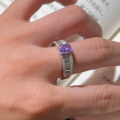 wholesale S925 Sterling Silver High Carbon Diamond Lavender Purple 5*7 Radiant Cut European and American Ring-0-3