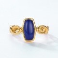 wholesale Metal material first, Japanese light luxury lapis lazuli and rose quartz reversible ring for women, vintage style, can be worn as a pendant, multi-functional ring-0-1