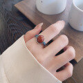 wholesale S925 Silver Retro Antique Style Cloud-Patterned Resin-Inlaid Southern Red Agate Cabochon Ethnic Design Adjustable Ring-0-3