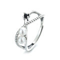 wholesale S925 Sterling Silver Retro Vintage Style Twist Cross Pearl Accented Black Zircon Open Adjustable Ring for Women-0-4