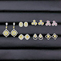 wholesale S925 sterling silver jewelry, European and American new style, micro-set 5*5 yellow diamonds, luxurious full-diamond classic Chanel-style earrings-0-0