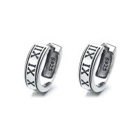 wholesale Metal S925 Sterling Silver Trendy Roman Numeral Earrings Retro Ins Creative Hip-Hop Style Unisex Earrings-073FR/approx. 2.9g/pair 925 silver