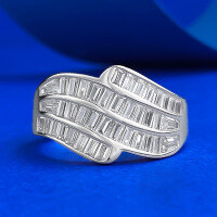 wholesale S925 Sterling Silver T-Square Row of Zirconia Line Luxury Ring for Women, European and American Cross-Border Style-R1293 White Diamond Ring Size 9
