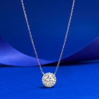 wholesale S925 silver jewelry new style, classic 7mm round diamond halo necklace elegant and versatile pendant live cross-border-N516 Round Diamond Set>925 Silver