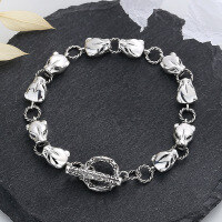 wholesale S925 Sterling Silver Hip-Hop Trendy Cool Fashion Hand Jewelry with Unique Creative Panther Head Design OT Buckle Bracelet-135FS/approx. 18g>925 silver