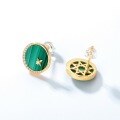 wholesale S925 Sterling Silver New Korean Light Luxury Style Star Moon Malachite Earrings Fashion Minimalist Wholesale from Manufacturer-0-4