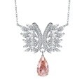 wholesale S925 Sterling Silver Light Luxury Style Padparadscha 7*13mm Pendant with High-Carbon Diamond Pendant and Chain-0-4