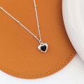 wholesale 925 Sterling Silver Heart Black Agate Necklace Cute Sweet Girly Pendant Collarbone Chain Delicate Luxury Niche Jewelry-0-5