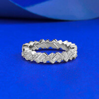 wholesale S925 Sterling Silver Rectangular White Diamond-Cut Full Diamond Row Ring and Emerald Ring, European and American New Styles-R1425 White Diamond Ring No. 9