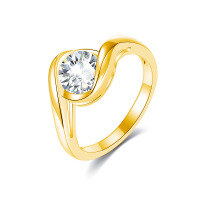 wholesale S925 Sterling Silver Plated Moissanite New European and American Popular Fashion Ring, Cross-Border E-commerce Platform Bestseller Ring Manufacturer Direct-Gold zircon 6.5MM 6