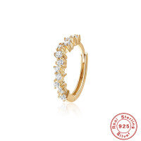 wholesale S925 Sterling Silver Classic Versatile Super Sparkling Diamond-Studded Hoop Ear Clasp Earrings forINS。-Single gold #3&gt;925 silver