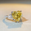 wholesale S925 Sterling Silver Full Diamond Heart-Shaped Ring for Women, Wholesale, TikTok Cross-Border Live Stream Style, Yellow Diamond Ring-0-1