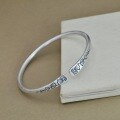 wholesale 9999 Silver Chased Lily of the Valley Blossom Open Bangle for Women, Vintage Pure Silver Literary Niche Fashion Youthful Bracelet-0-3