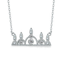 wholesale 925 Sterling Silver Full Diamond Zircon Princess Tiara Necklace for Women, Luxury European and American Fashion Collarbone Chain-Platinum 925 silver