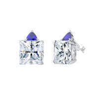 wholesale S925 Sterling Silver Jewelry, Light Luxury Sparkling 8A Zircon Earrings, Princess Cut Zircon Stud Earrings for Versatile Styling-Premium White Zircon, 4A Blue Tanzanite &gt; 925 Silver