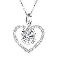 S925 Sterling Silver D-Color Moissanite Rotating Pendant Necklace-Heart-shaped necklace [White Gold] 8x8mm  925 Silver