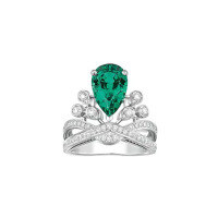 wholesale 18K White Gold Crown Ring with Moissanite, Emerald, Ruby, and Sapphire in Teardrop Pear Shape-Pear-Shaped Emerald Size 17 (US 7.75)