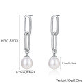 wholesale Metal: 925 Sterling Silver Long Minimalist Hoop Earrings with Natural Pearls for Women, High-End Design Wholesale Jewelry-0-5
