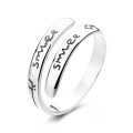 wholesale S925 Sterling Silver Double Layer English Line Arrow Pattern Adjustable Open Ring Ins Minimalist Style Ring-0-4