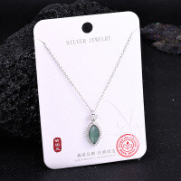 Metal Alloy Crystal Butterfly Necklace and Earring Set-S925 Sterling Silver + Jadeite NA-0143B 925 Silver