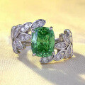 wholesale S925 Silver Green Diamond Ring by Zhuozhifan, New Style, Leaf-Inspired Fresh and Elegant Design with High-Carbon Diamond Inlay, Niche and Unique for Women-0-0