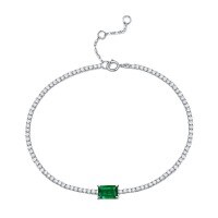 wholesale Metal S925 silver plated with white gold, wholesale cultivated emerald bracelet with ruby, sapphire, and topaz jewelry gift for giving-5*7mm 1 carat emerald