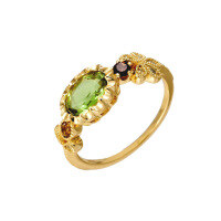 wholesale S925 gold-plated silver vintage Japanese luxury women's ring with green peridot flower gemstone colored treasure series-Green Olive Vintage Ring  Size 15