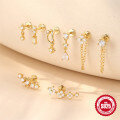 wholesale S925 Sterling Silver Geometric Tassel with Crystal Stud Flat Head Threaded Ear Cartilage Earring-0-3