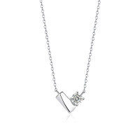 wholesale S925 Sterling Silver Geometric 3d Heart Pendant Necklace For Women, Minimalist And Luxurious-A3444-White Gold 925 Silver