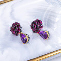 wholesale 925 Silver Rose Flower Earrings with Natural Amethyst, Light Luxury Style, TikTok Earrings, New Arrival Rose Tears Earrings-0-1