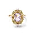 wholesale 18K gold diamond-encrusted ring with Japanese-inspired luxury and natural lavender crystal pearl hand accessory, new retro-style jewelry-0-4