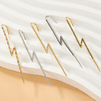 wholesale S925 Sterling Silver Single Lightning Diamond-Encrusted Ear Cuff with Individual Design, Wrapping Around the Ear, Clip-On Ear Cartilage Earring-White gold-black diamond (single)  925 silver