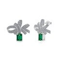 wholesale S925 Sterling Silver INS Style Four-Leaf Clover Butterfly Geometric Emerald Green and Yellow Zircon Design Light Luxury Advanced Earrings-0-7