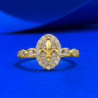 wholesale S925 Silver Gold-Tone Oval Iris Flower Fully Set Ring, Elegant Italian Craftsmanship, Live Stream Edition-R1473 Golden Iris No. 8