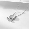 wholesale S925 Sterling Silver Small Niche Designer Luxury Pendant White Agate Peace Lock Necklace Women's Longevity Lock Collarbone Chain Wholesale-0-3