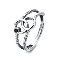 wholesale S925 Sterling Silver Double-Layer Letter CC/Double Circle Ring Ins Trendy Harajuku Style Versatile Index Finger Ring-386FJ/approx. 2.2g Adjustable opening