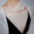 wholesale Metal material, minimalist double-layer circle necklace for women with micro-set zircon, trendy understated line collarbone chain-0-1