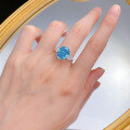 wholesale S925 Silver New Jewelry Sea Blue Ice Flower Cut Ring Women's 10*12 Oval One Piece Dropshipping-0-3