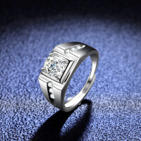 Sterling Silver Moissanite Ring, Classic Minimalist Men's Wedding Band-1 carat (eight hearts and eight arrows zircon)  Adjustable opening