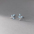 wholesale 925 Sterling Silver Minimalist Blue Diamond Leaf Earrings, Ins Style, Niche and Exquisite Women's Ear Jewelry M03258-0-0