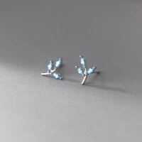 wholesale 925 Sterling Silver Minimalist Blue Diamond Leaf Earrings, Ins Style, Niche and Exquisite Women's Ear Jewelry M03258-S925 silver pair gold>925 silver