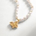wholesale S925 Sterling Silver Original Design Fashion Creative Butterfly Pendant Women Light Luxury Ins Style Freshwater Pearl Short Necklace-0-2