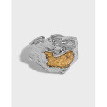 wholesale S925 Sterling Silver 1520 Korean Version Ins Indie Design Asymmetrical Gold Foil Texture Open Ring for Women-0-0